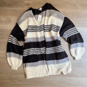 Black, Cream and Grey Stripped Cardigan